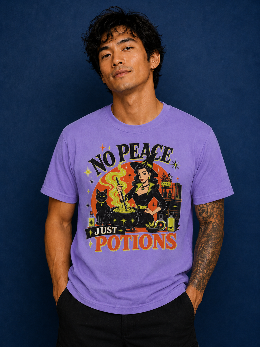 Funny Witch Shirt, No Peace Just Potions Tee, Retro Halloween Graphic, Vintage Witch Shirt, Comfort Colors Spooky Season Tee