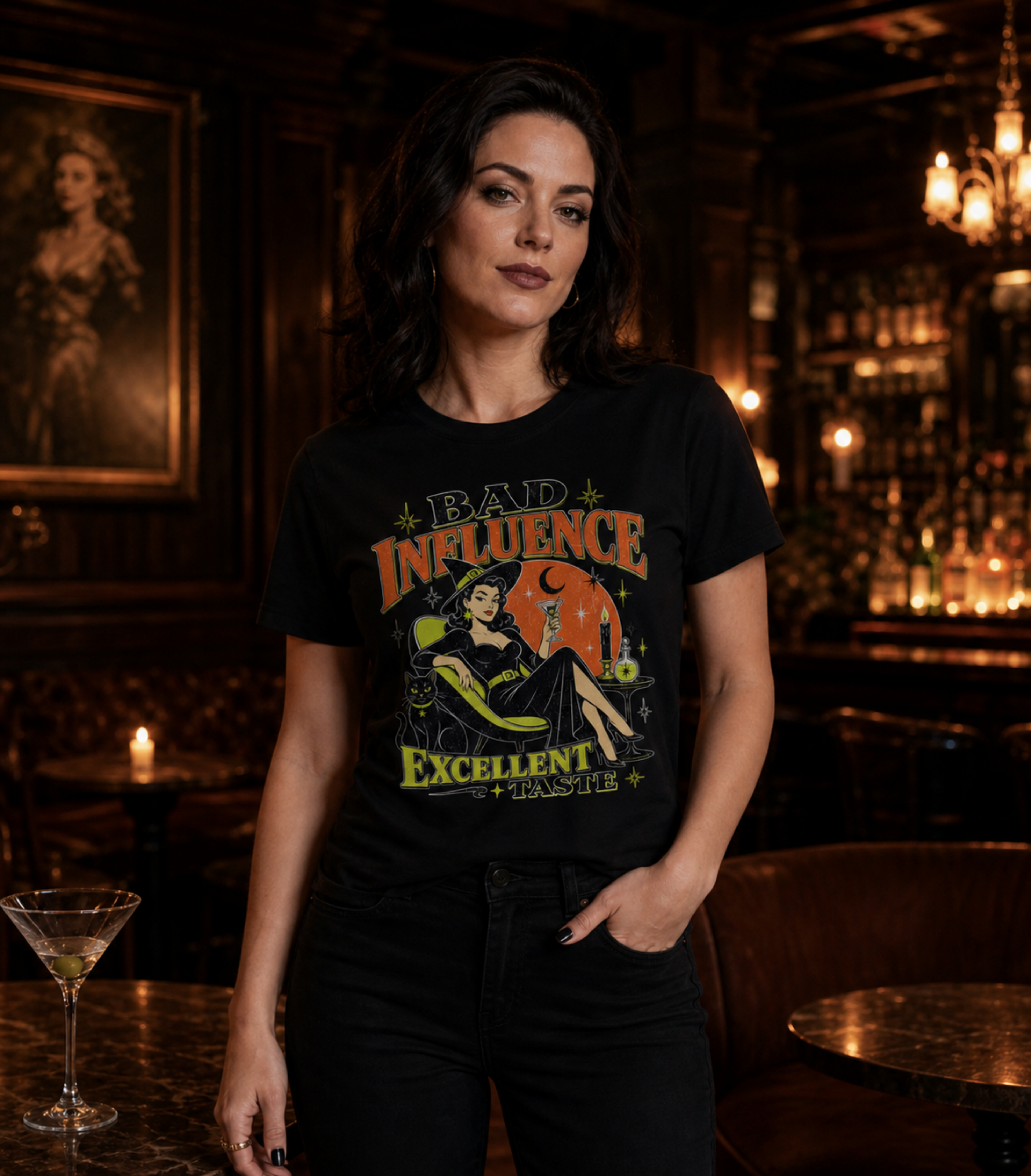 Bad Influence Excellent Taste T-shirt | Witch Pinup Graphic Tee