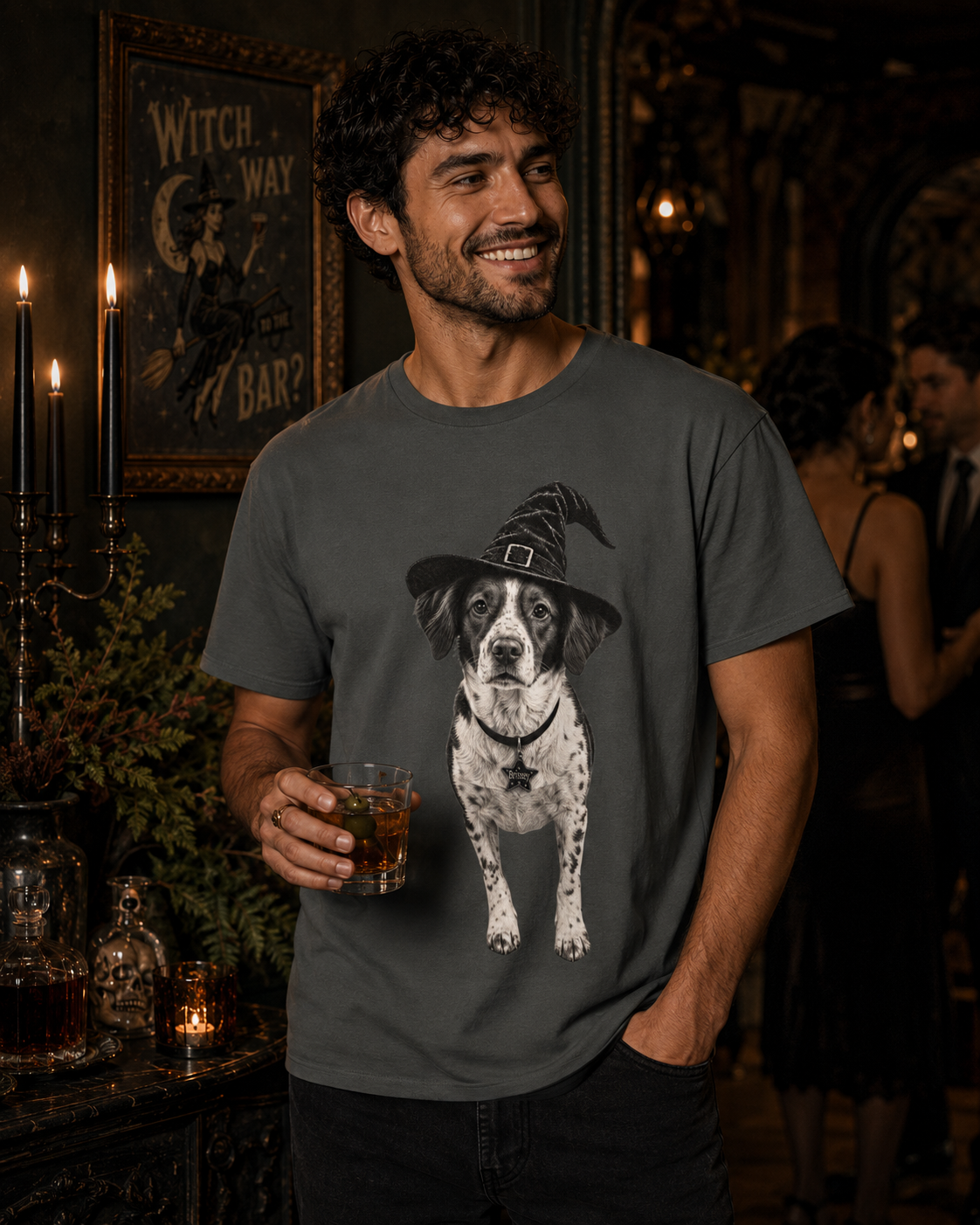 Personalized Pet Witch T-Shirt, Custom Familiar Portrait, Comfort Colors 1717