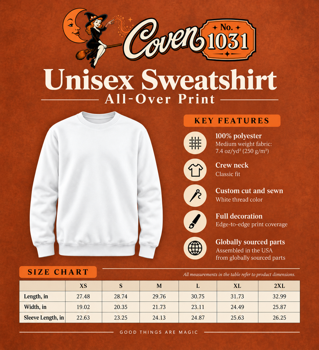 Witchy Village All-Over Print Sweatshirt — Haunted House Halloween Crewneck