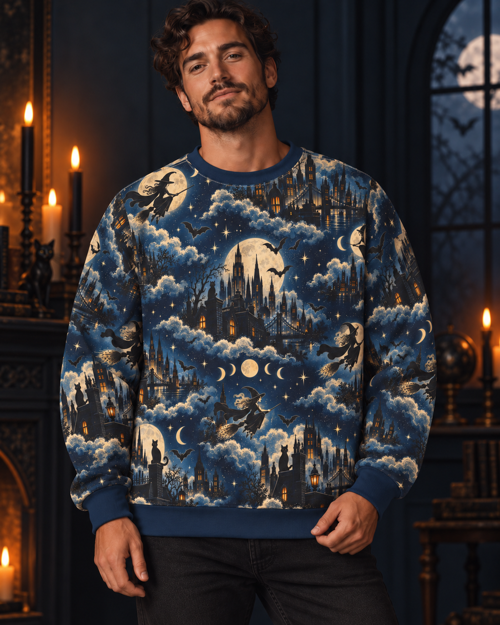 Witching Nightscape Sweatshirt — Moonlit City All-Over Print
