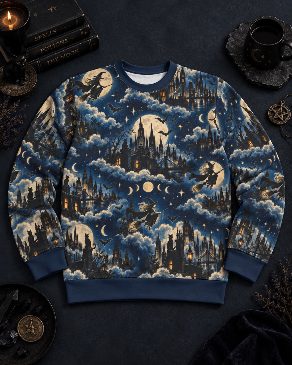 Witching Nightscape Sweatshirt — Moonlit City All-Over Print