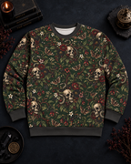 Skull & Rose Pattern Sweatshirt — Gothic Floral All-Over Print