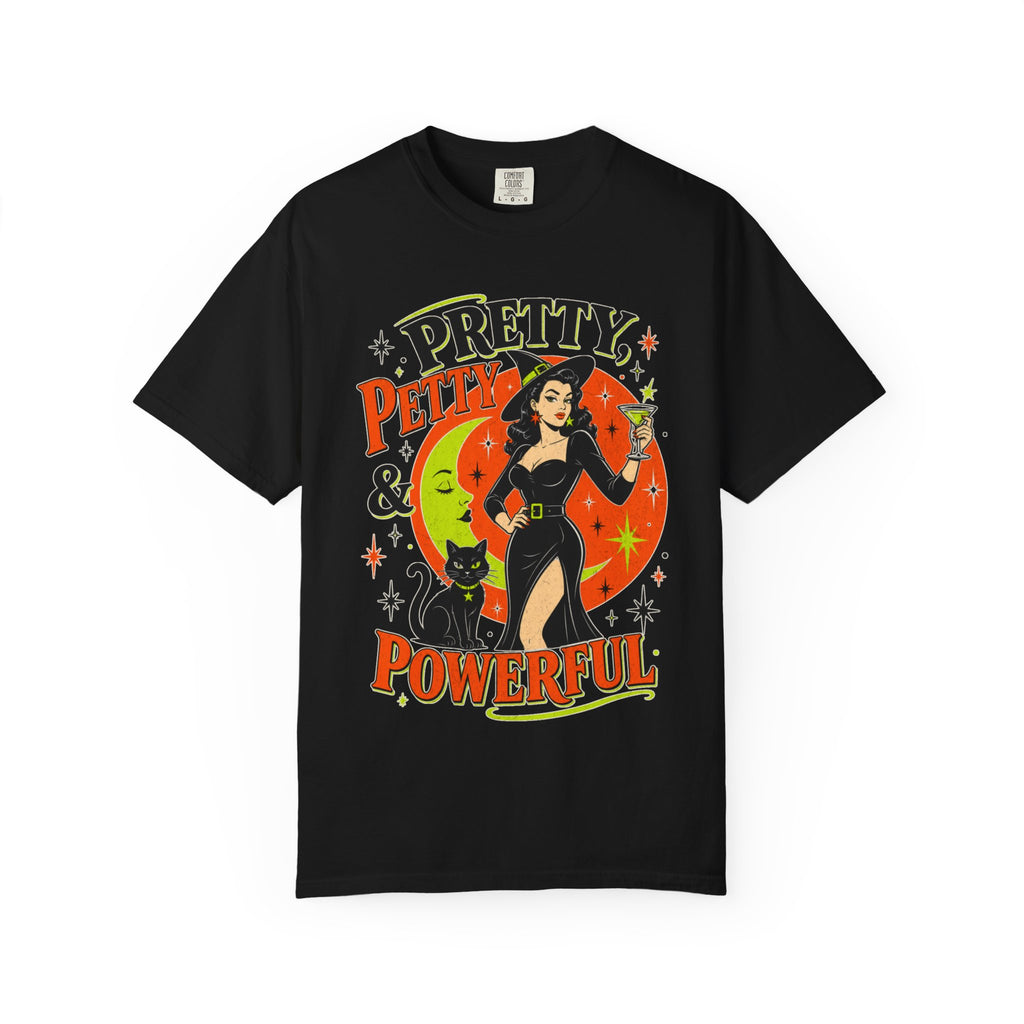 Pretty Petty & Powerful T-shirt | Witch Cat Retro Graphic Tee
