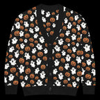 Unisex Halloween Cardigan, Houndstooth Spider Pattern Knit Sweater