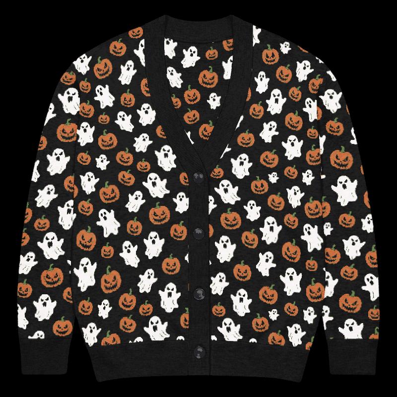 Unisex Halloween Cardigan, Houndstooth Spider Pattern Knit Sweater