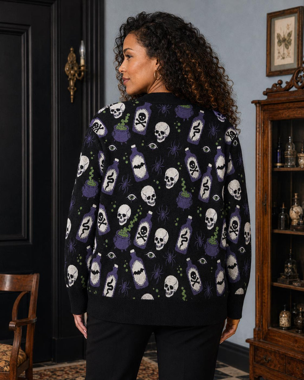 Unisex Halloween Cardigan, Spooky Haunted House Ghost Knit Sweater