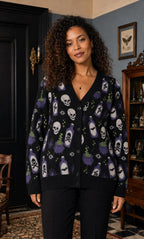 Unisex Halloween Cardigan, Spooky Haunted House Ghost Knit Sweater