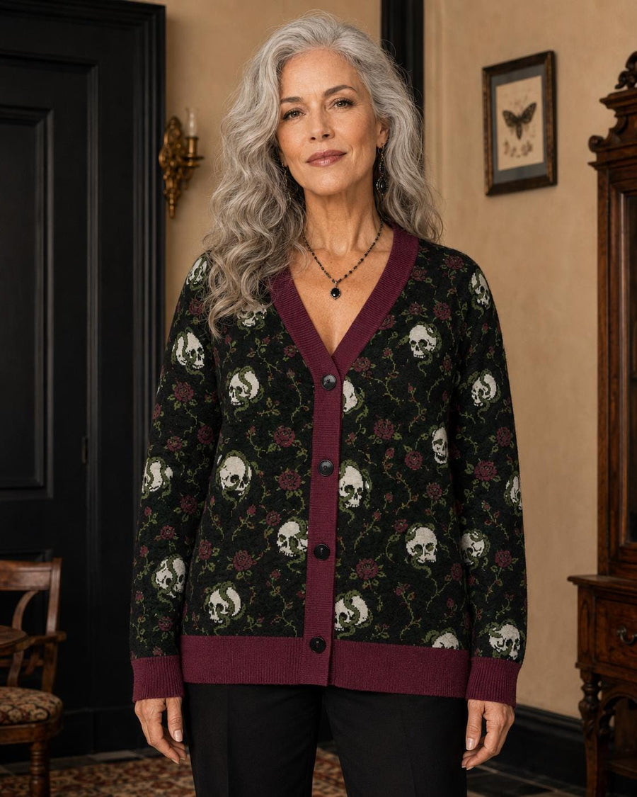 Unisex Halloween Cardigan, Skull & Snake Dark Academia Knit Sweater