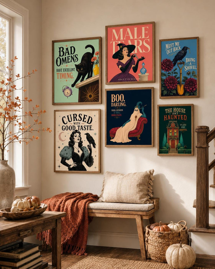 Vintage Halloween Posters Bundle, Feminist Ghost Wall Art, Gothic Printable Decor (Digital Download)