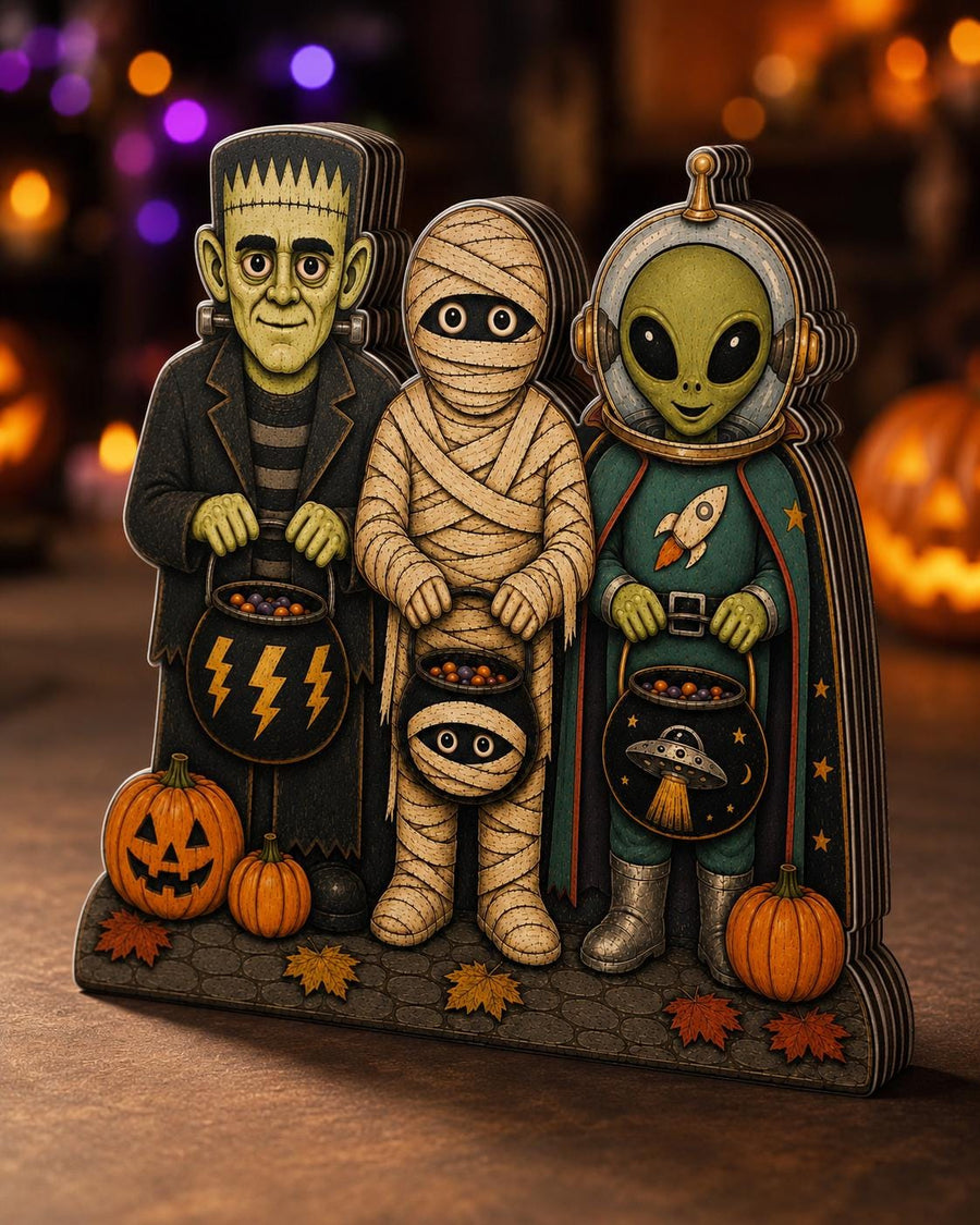Frankenstein, Mummy & Alien Trick or Treaters Wood Standee