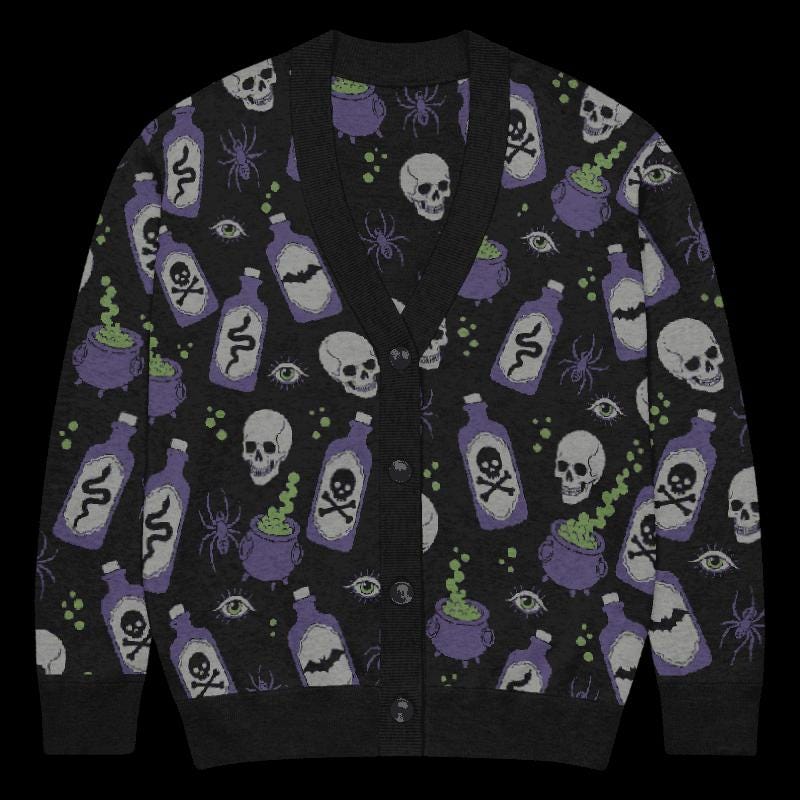 Unisex Halloween Cardigan, Spooky Haunted House Ghost Knit Sweater