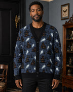Unisex Halloween Cardigan, Spooky Haunted House Ghost Knit Sweater
