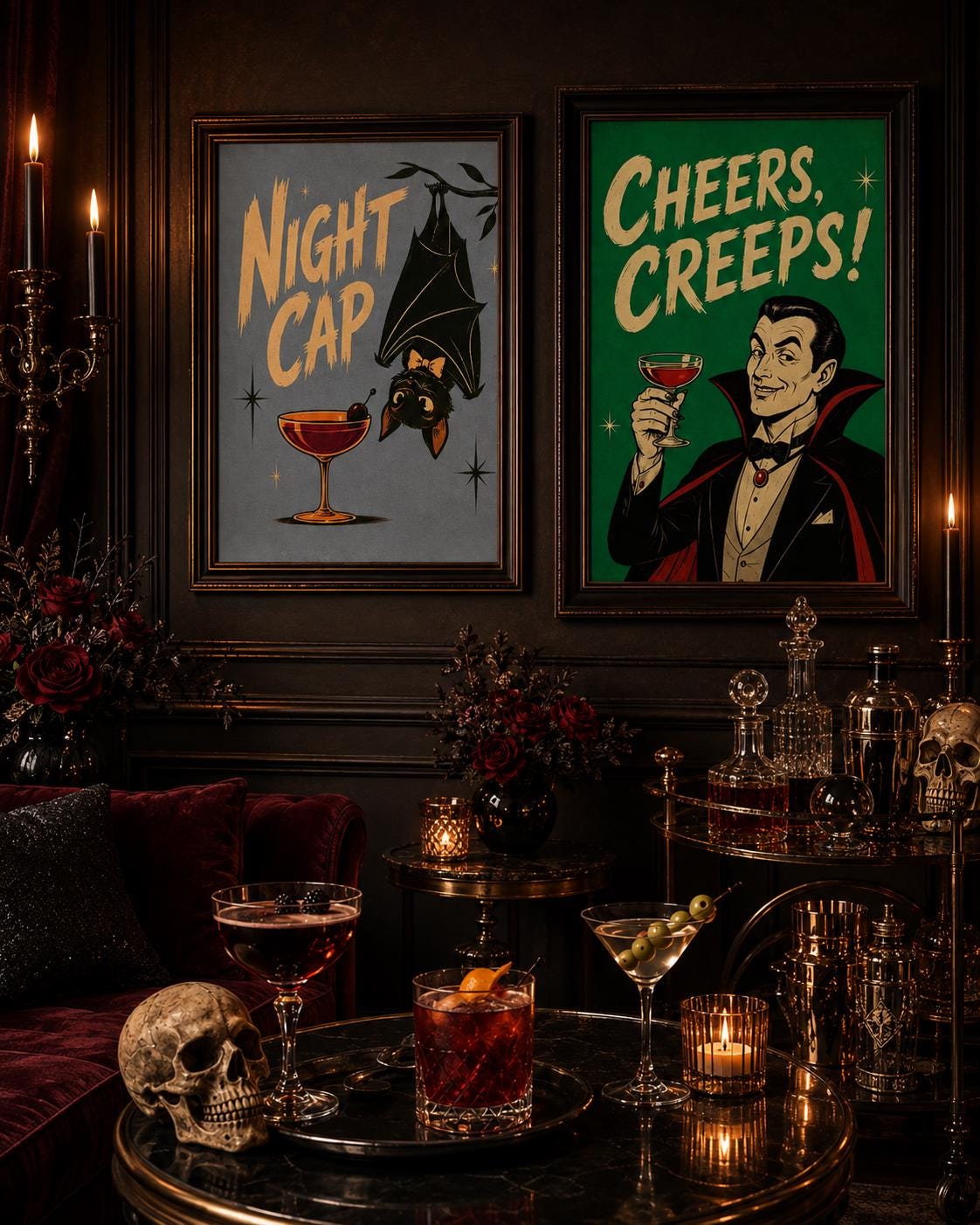 13 Printable Halloween Posters, Vintage Cocktail Wall Art Bundle, Retro Bar Decor, Instant Download