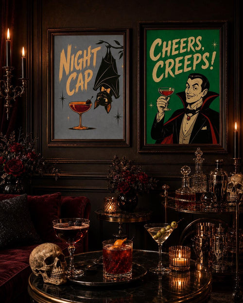 13 Printable Halloween Posters, Vintage Cocktail Wall Art Bundle, Retro Bar Decor, Instant Download