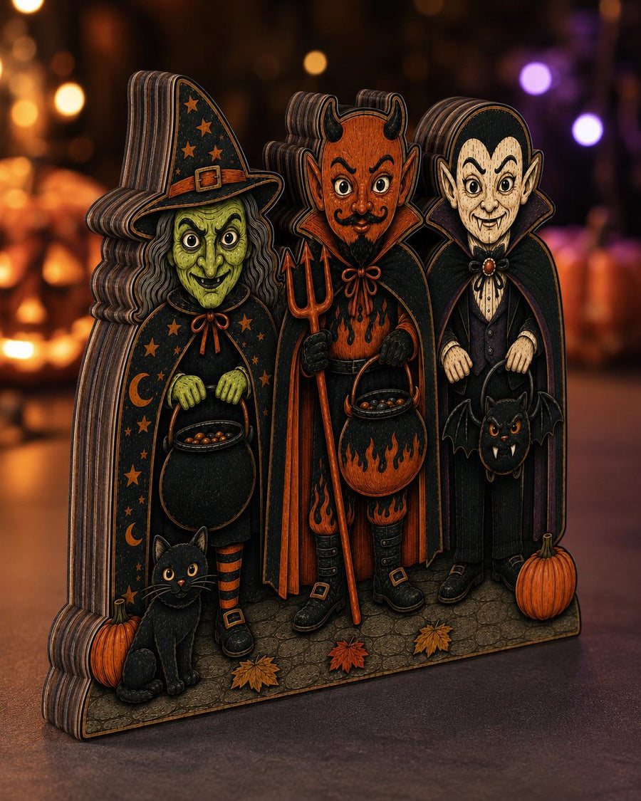 Witch, Devil & Vampire Trick or Treaters Wood Standee