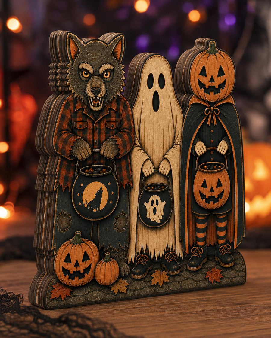 Werewolf, Ghost & Pumpkin Trick or Treaters Wood Standee