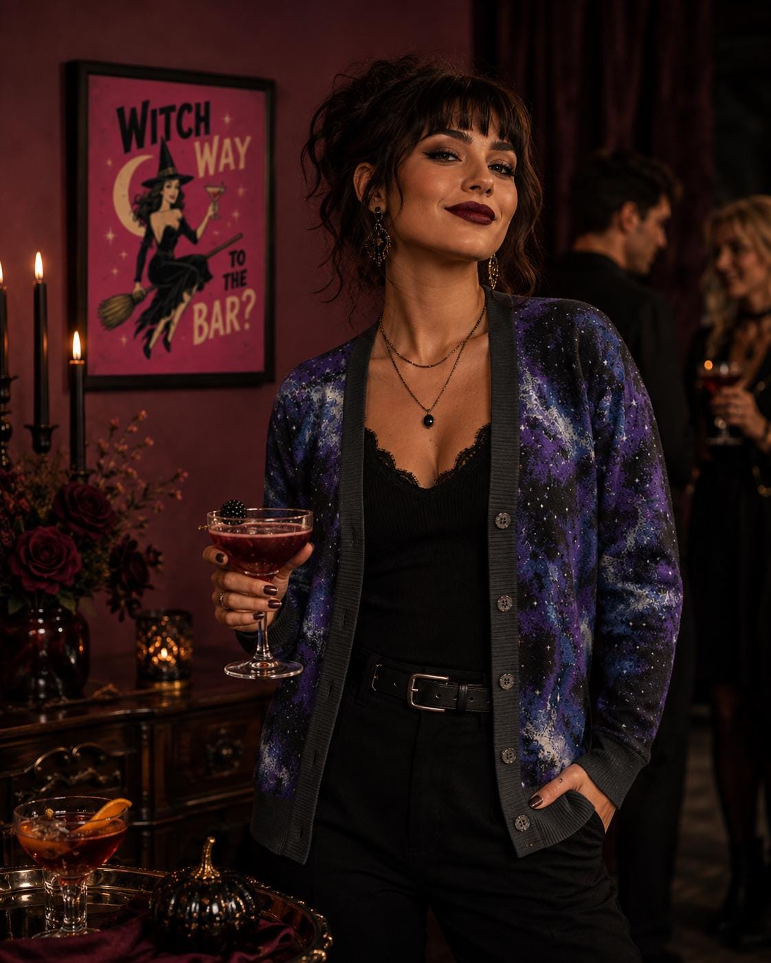 Witchy Celestial Knit Cardigan, Gothic Jacquard Sweater, Unisex Halloween Cardigan
