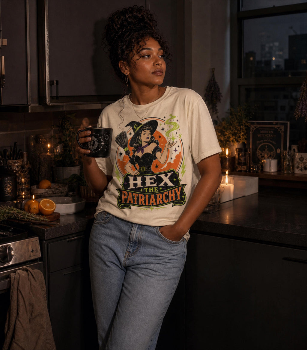 Hex the Patriarchy Witch T-Shirt | Feminist Retro Witch Graphic Tee