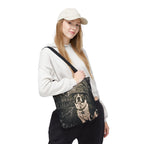 Custom Witch Dog Haunted House Tote Bag | Vintage Halloween Personalized Dog Illustration