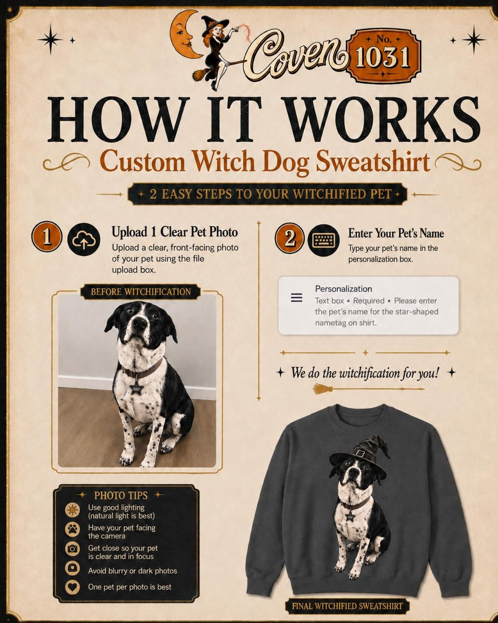 Custom Pet in Witch Hat Sweatshirt | Halloween Dog Crewneck