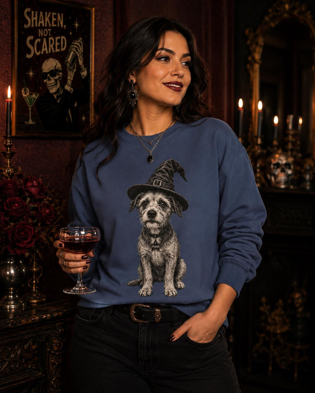 Custom Pet in Witch Hat Sweatshirt | Halloween Dog Crewneck