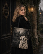 Custom Witch Dog Haunted House Tote Bag | Vintage Halloween Personalized Dog Illustration