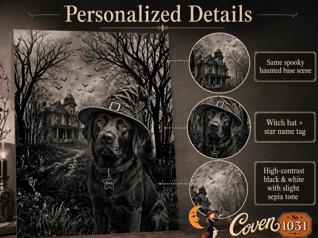 Custom Dog Witch Portrait, Personalized Halloween Pet Poster (Digital Download)
