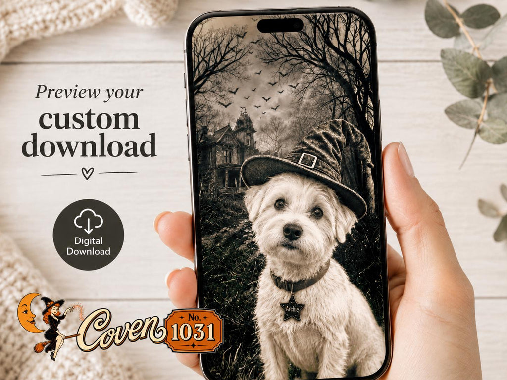 Custom Dog Witch Portrait, Personalized Halloween Pet Poster (Digital Download)