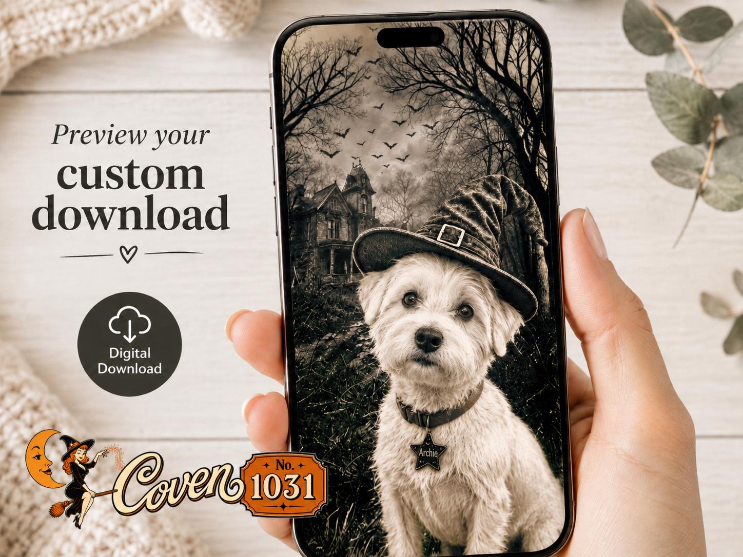 Custom Dog Witch Portrait, Personalized Halloween Pet Poster (Digital Download)