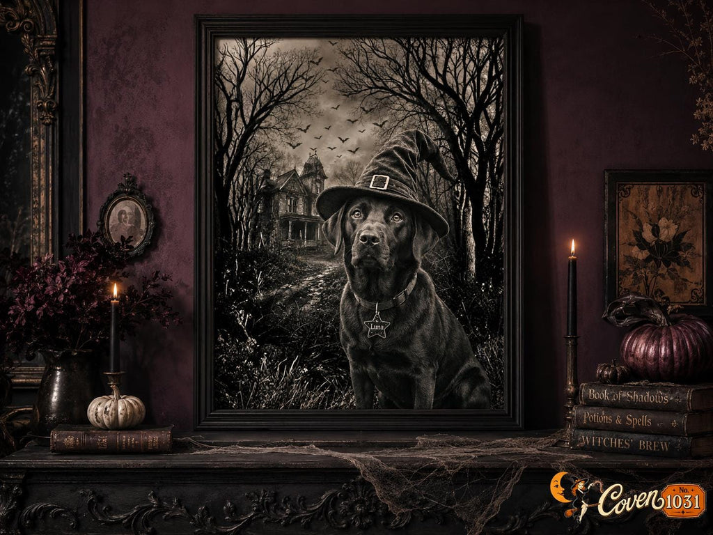 Custom Dog Witch Portrait, Personalized Halloween Pet Poster (Digital Download)