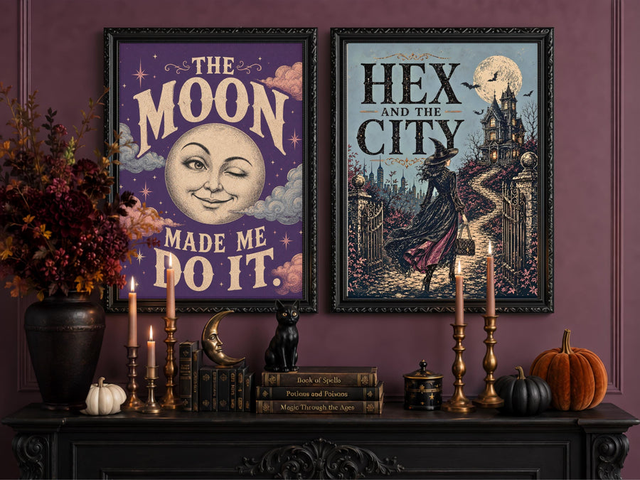 Vintage Halloween Posters Bundle, Feminist Ghost Wall Art, Gothic Printable Decor (Digital Download)