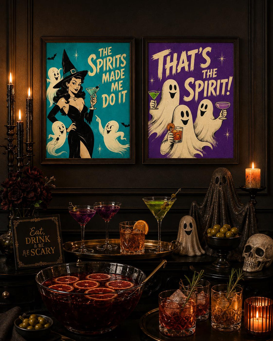13 Printable Halloween Posters, Vintage Cocktail Wall Art Bundle, Retro Bar Decor, Instant Download
