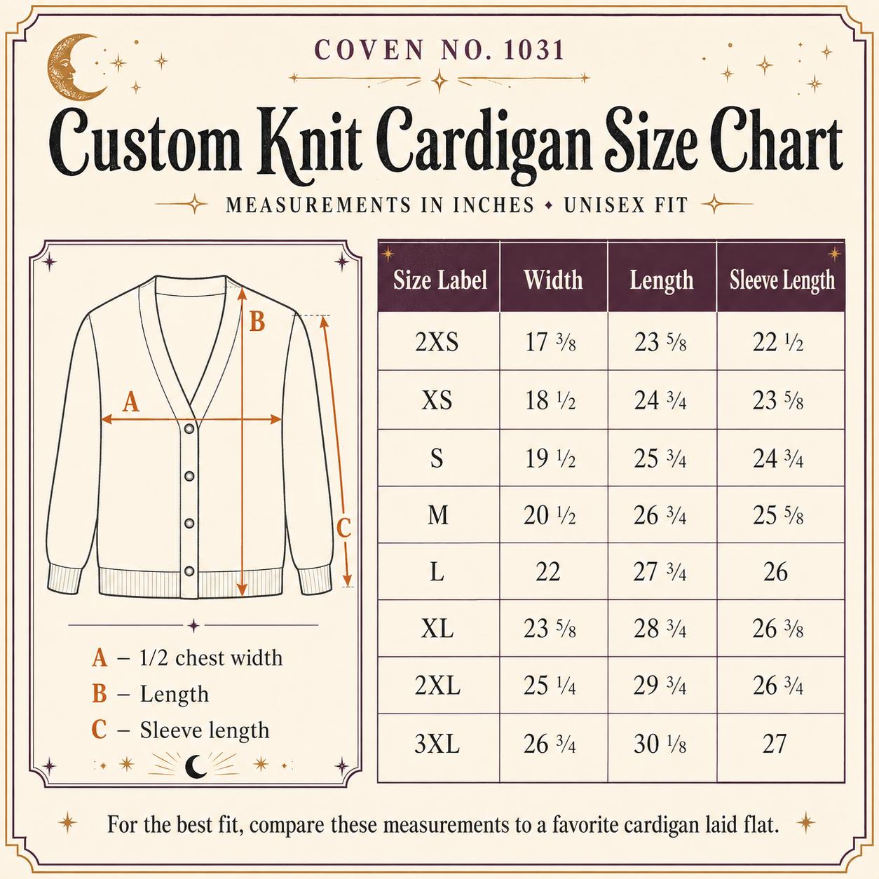 Witchy Celestial Knit Cardigan, Gothic Jacquard Sweater, Unisex Halloween Cardigan