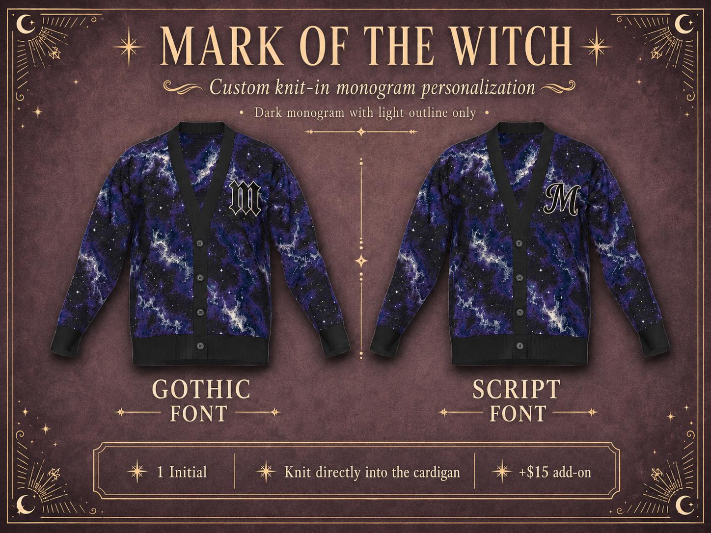 Witchy Celestial Knit Cardigan, Gothic Jacquard Sweater, Unisex Halloween Cardigan