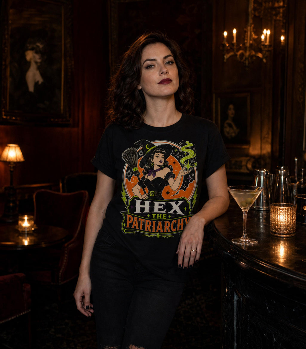 Hex the Patriarchy Witch T-Shirt | Feminist Retro Witch Graphic Tee