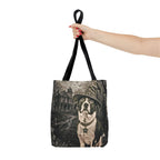 Custom Witch Dog Haunted House Tote Bag | Vintage Halloween Personalized Dog Illustration