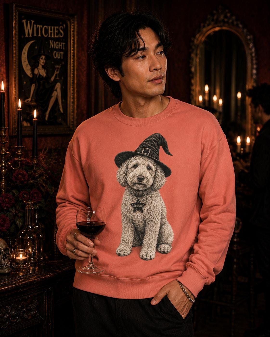 Custom Pet in Witch Hat Sweatshirt | Halloween Dog Crewneck