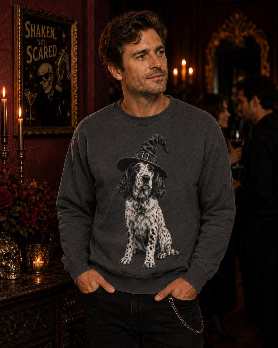 Custom Pet in Witch Hat Sweatshirt | Halloween Dog Crewneck