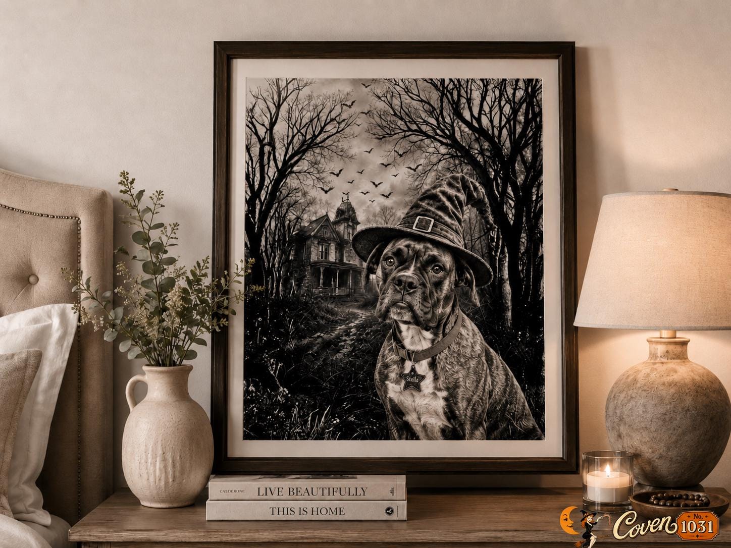 Custom Dog Witch Portrait, Personalized Halloween Pet Poster (Digital Download)