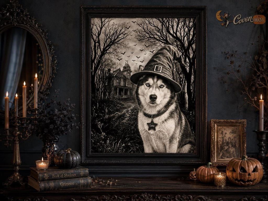 Custom Dog Witch Portrait, Personalized Halloween Pet Poster (Digital Download)