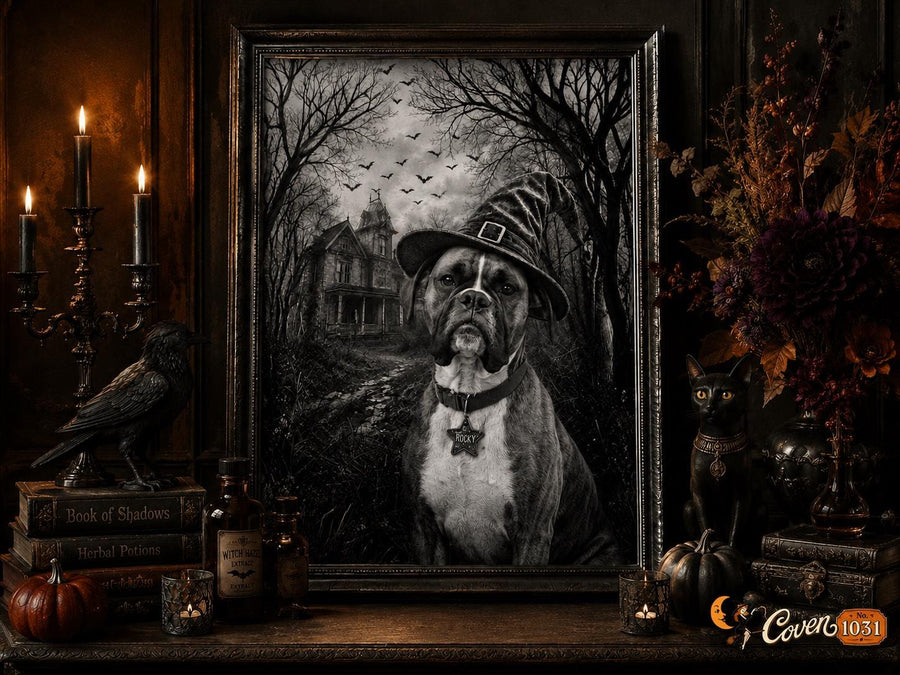 Custom Dog Witch Portrait, Personalized Halloween Pet Poster (Digital Download)